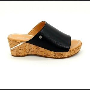 Hush Puppies Maya Slide Black leather slip on wedge heels sandals